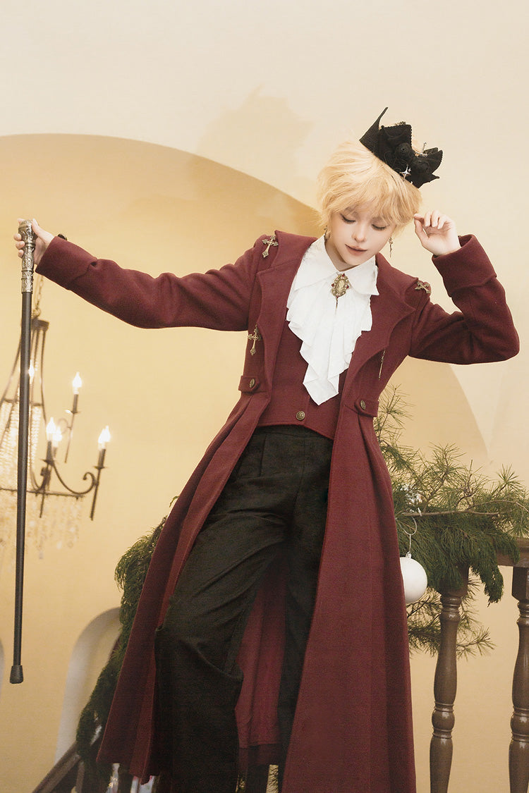 Dark Red The Legend of Dracula Long Sleeves Gothic Prince Handsome Cool Ouji Lolita Coat