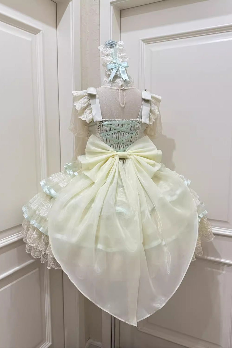 Green Rose Feather Waltz Sleeveless Triple-Layered Ruffle Bowknot Lace Sweet Ballet Lolita Jsk Dress