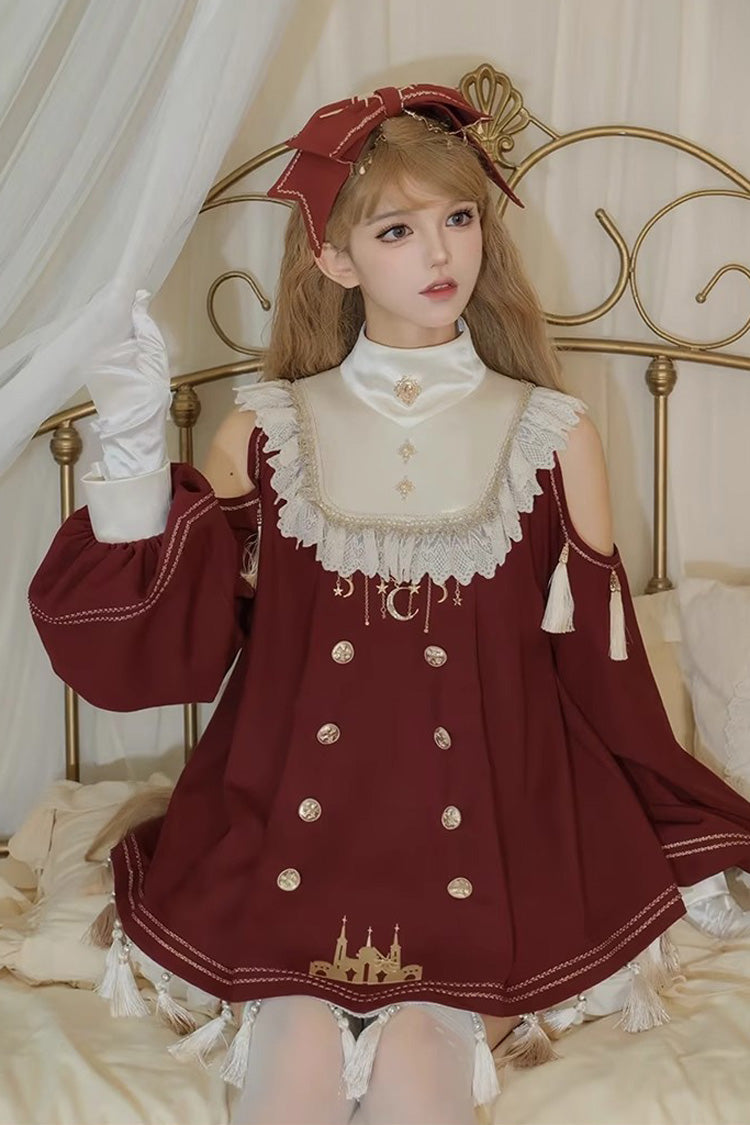 Red Starry Night Long Sleeves Ruffle Embroidery Sweet Princess Lolita Dress Full Set