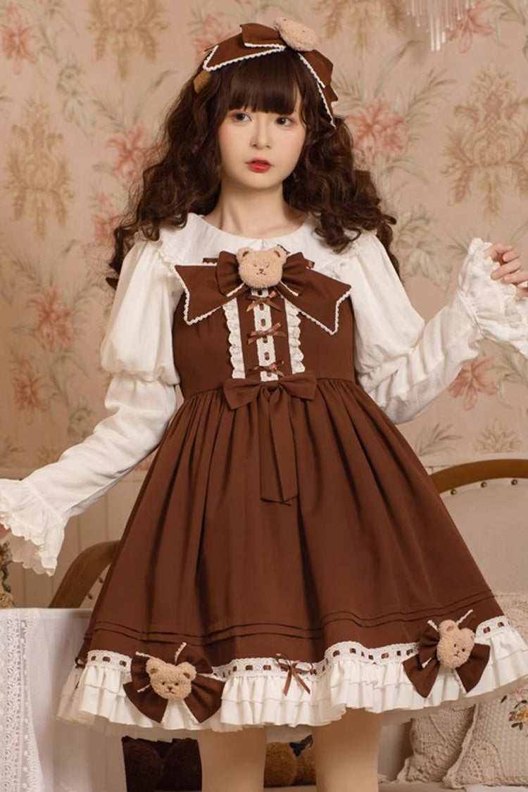 Brown Mousse Bear Sleeveless Ruffle Bowknot Sweet Vintage Princess Lolita Jsk Dress