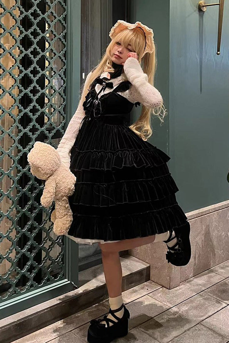 Sponge Cake Multi-Layered Ruffle Lace-Up Gothic Lolita Jsk Dress 2 Colors