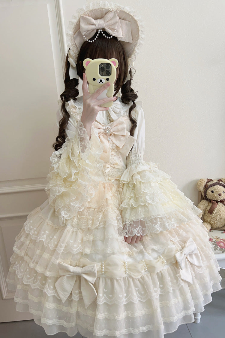 Beige Dream Prologue Doll Multi-Layered Bowknot Lace Sweet Princess Lolita Dress