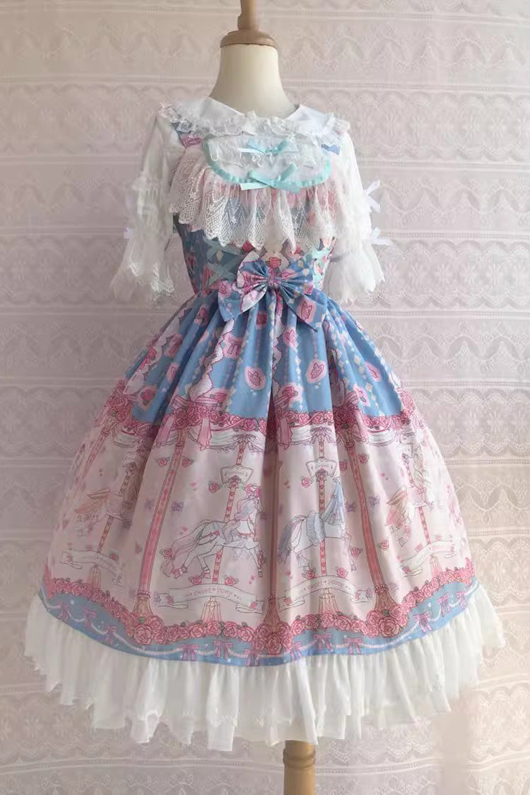 Rose Trojan Print Ruffle Bowknot Sweet Lolita Jsk Dress 3 Colors