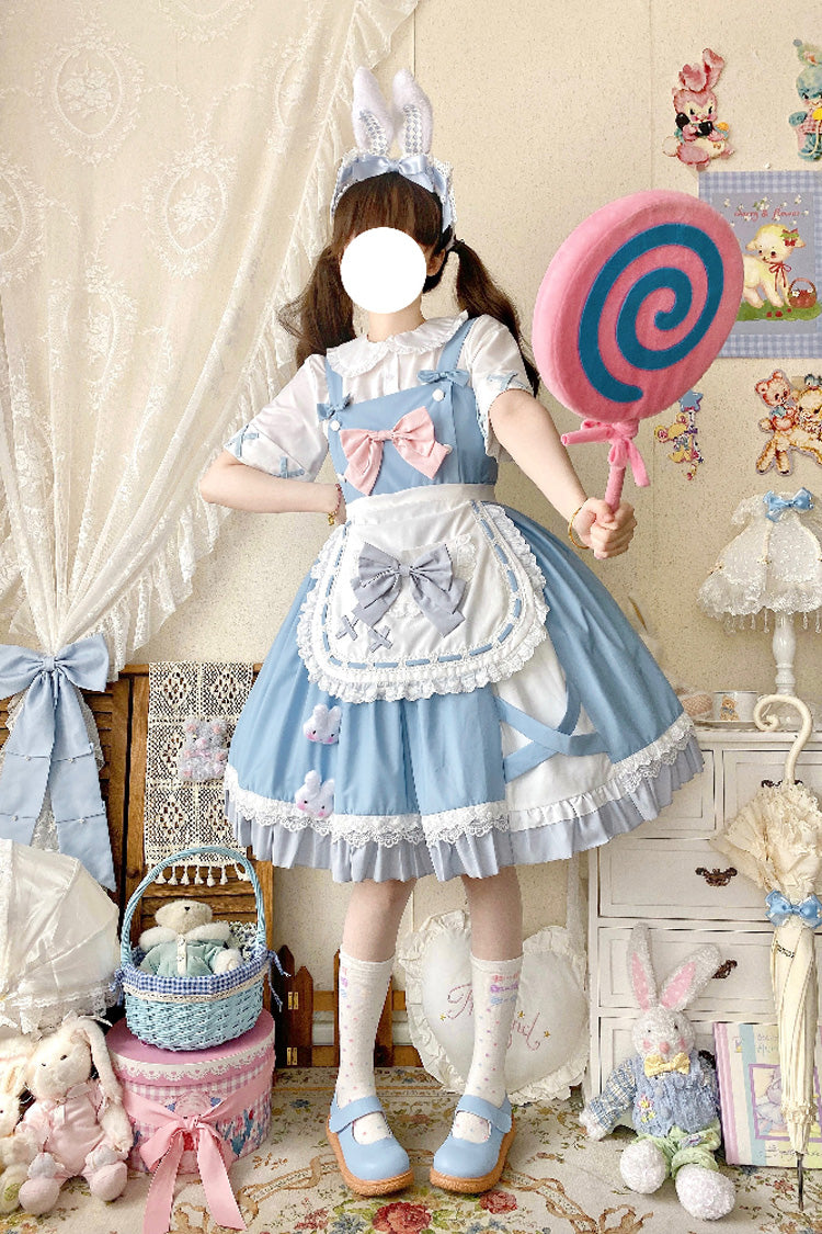Blue Picnic Rabbit Ruffle Bowknot Lace Daily Sweet Lolita Jsk Dress Set