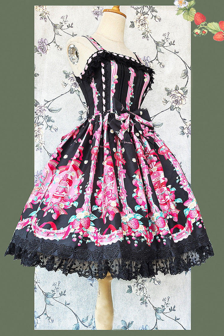 Strawberry Chef Sleeveless Print Bowknot Lace Sweet Lolita Jsk Dress 4 Colors
