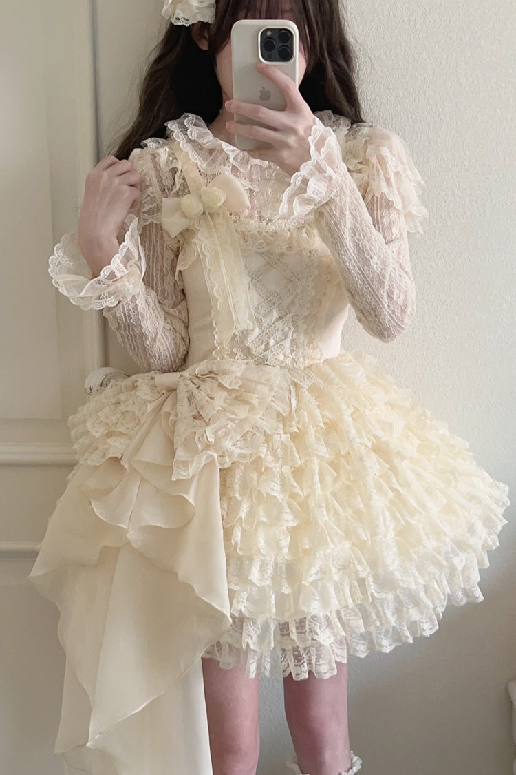 Multi-layer Lace Ruffle Bowknot Sweet Lolita Jsk Tiered Dress 2 Colors