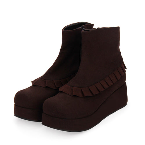 Round Toe Ruffle College Style Lolita Platform Boots