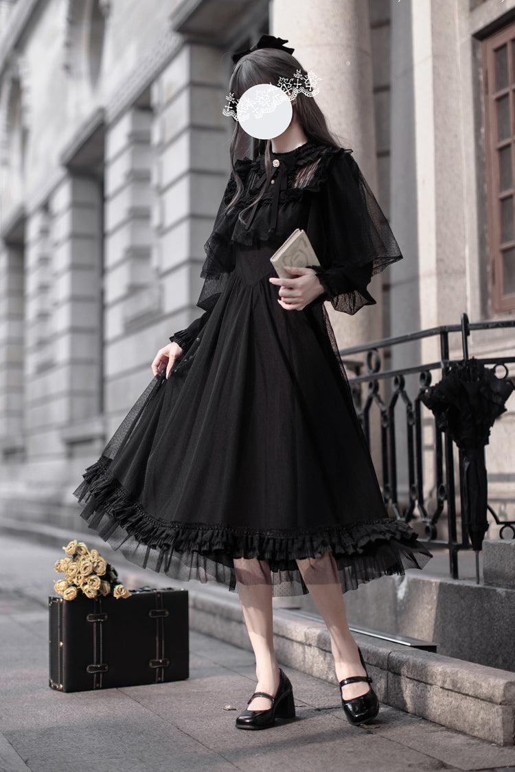 Black Enchanted Nightdream Long Sleeves Bowknot Lace Gothic Elegant Lolita Dress