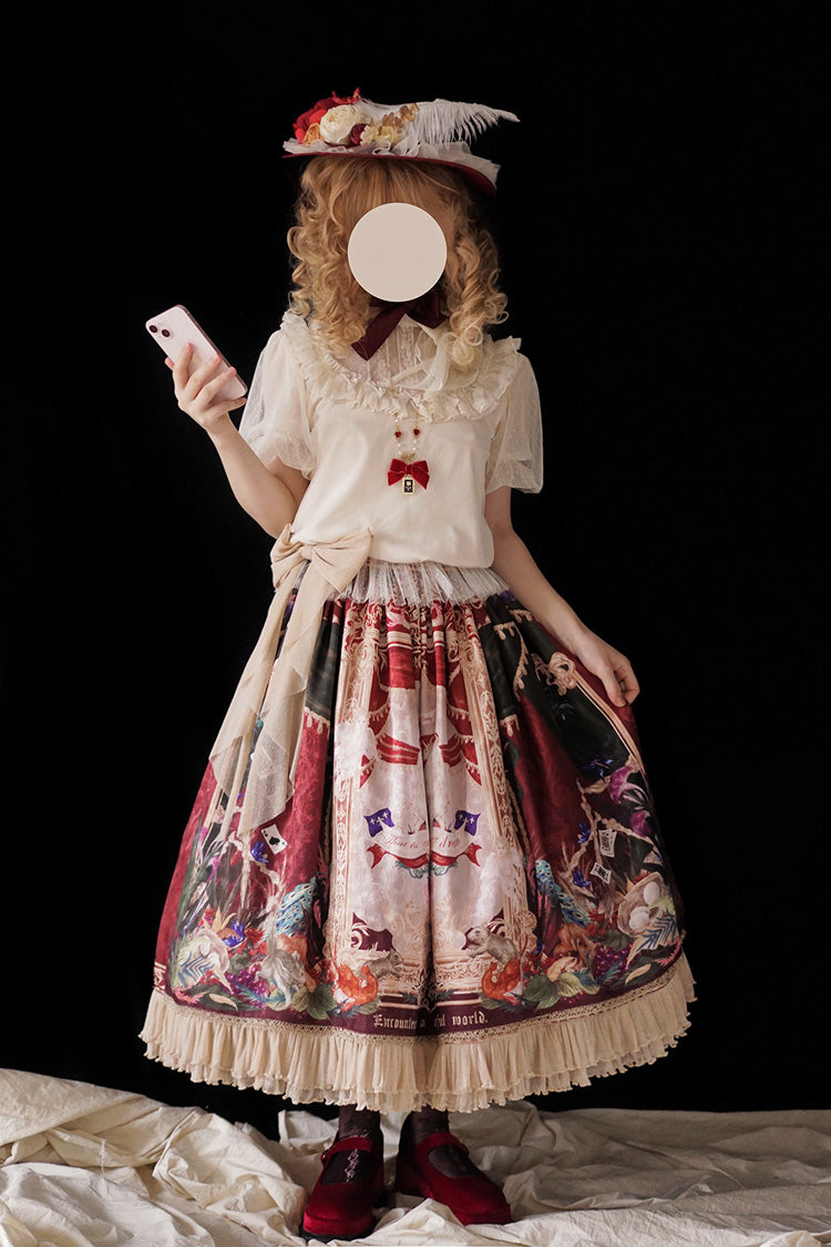 Red Kaleidoscope of Dreams Oil Print Side Cardigan Sweet Vintage Gorgeous Lolita Skirt