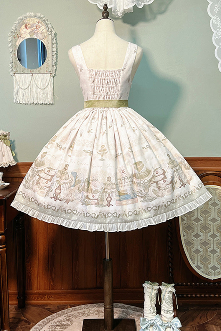 Iris Study V Collar Sleeveless Print Bowknot Lace Sweet Lolita Jumper Dress 2 Colors