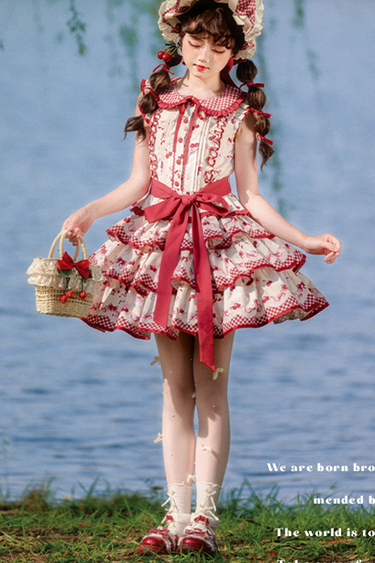 Red Triple-Layered Cherries Are Ripe Print Ruffle Sweet Lolita Skirt Set