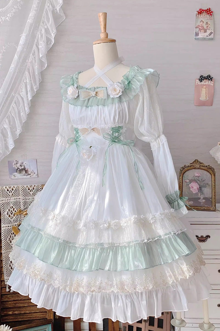 Green Spring of Boliya Long Sleeves Multi-Layered Ruffle Bowknot Lace Lace-Up Sweet Princess Lolita Dress