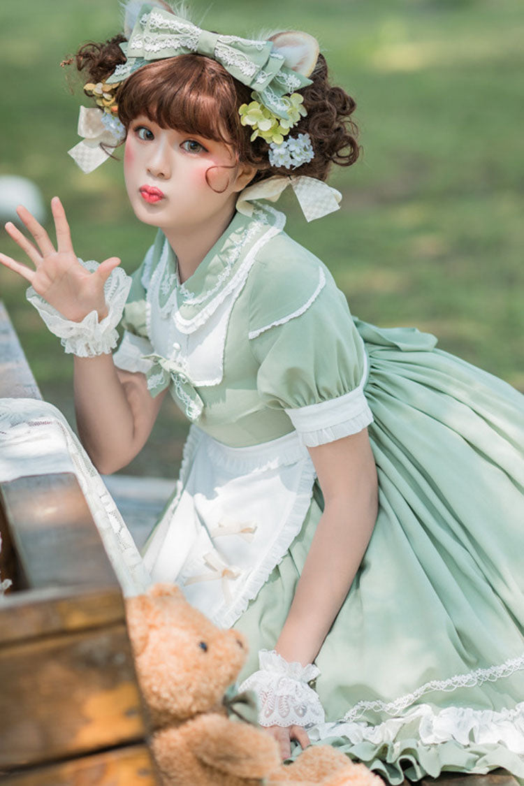 Green Short Sleeves High Waisted Bowknot Multi-Layer Classic Lolita Jsk Dress