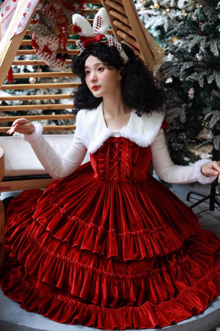 Sponge Cake Multi-Layered Ruffle Lace-Up Gothic Lolita Jsk Dress 2 Colors