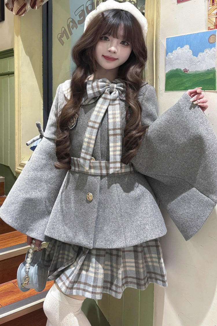 Chestnut Sea Salt Long Trumpet Sleeves Print Ruffle Bowknot Sweet Elegant Lolita Skirt Coat 2 Colors