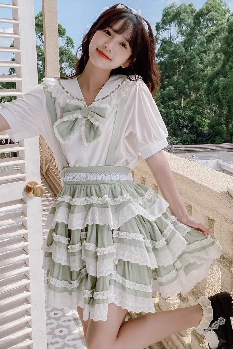 Multi-layer Scarlett Summer Ruffle Bowknot Sweet Lolita Strap Dress 2 Colors