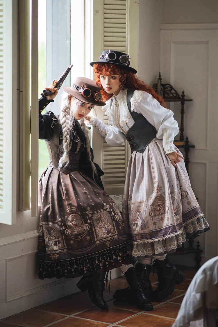 Demon Hunting Notes Print Ruffle Sweet Elegant Lolita Skirt 2 Colors
