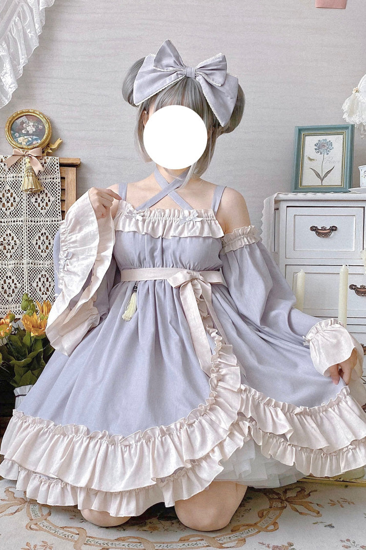 Grey Monet Estate Sleeveless High Waisted Ruffle Bowknot Asymmetric Sweet Lolita Jsk Dress
