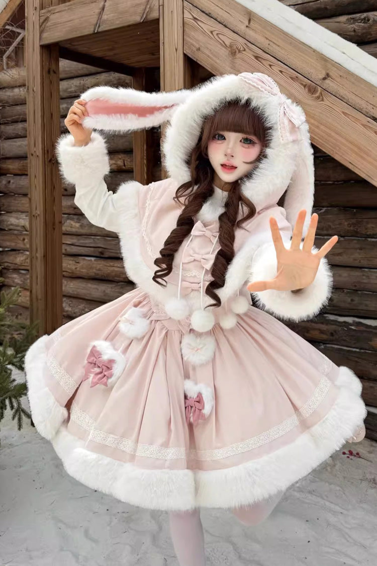 Sweet Dream Bunny Furry Bowknot Sweet Lolita Dress 2 Colors and 2 Versions