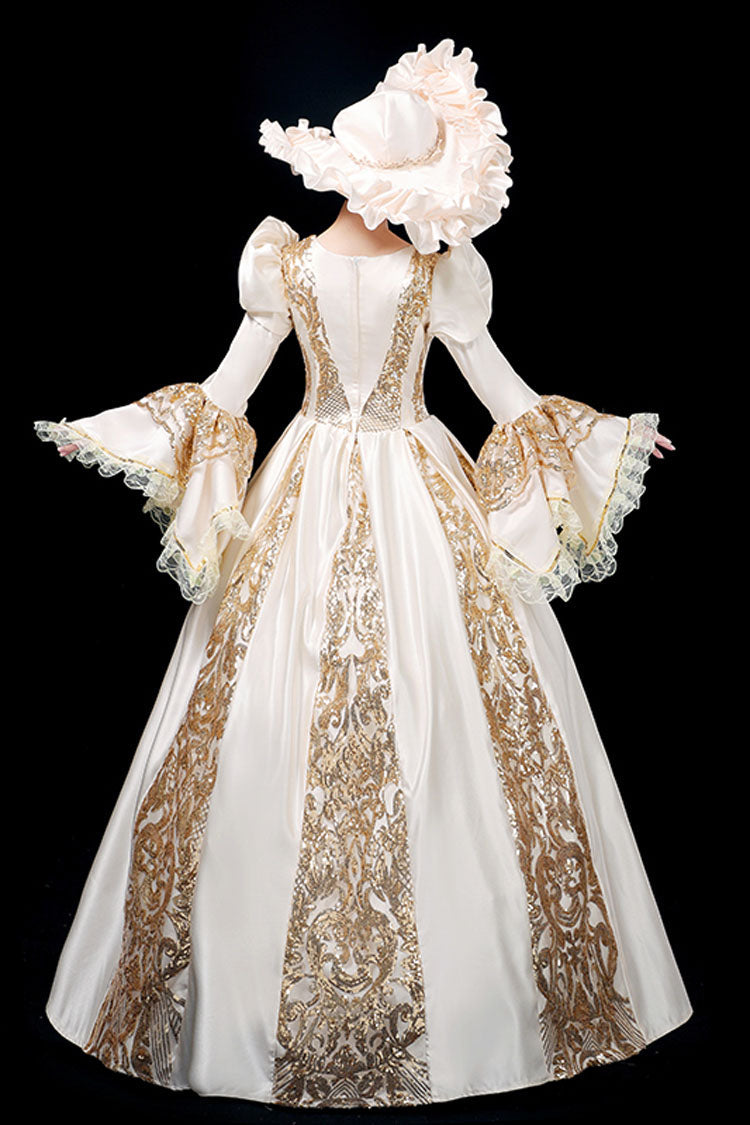 Trumpet Sleeves Long Sleeves Golden Floral Hollow Print Victorian Lolita Prom Dress