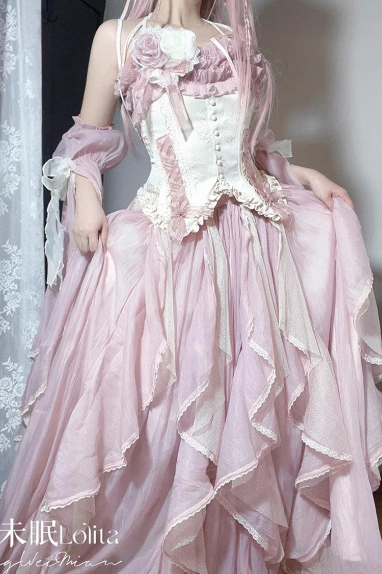 Praise of the Flower Goddess Off Shoulder Ruffle Hanayome Bowknot Lace Fishbone Sweet Lolita Jsk Dress 2 Colors