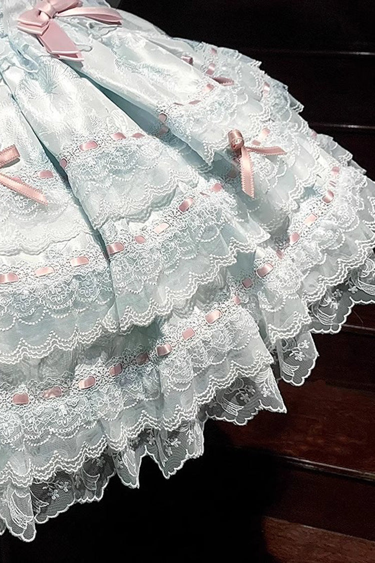 Green Flora Isle Butterfly Sleeveless Ruffle Bowknot Lace Lace-Up Sweet Elegant Lolita Jsk Dress