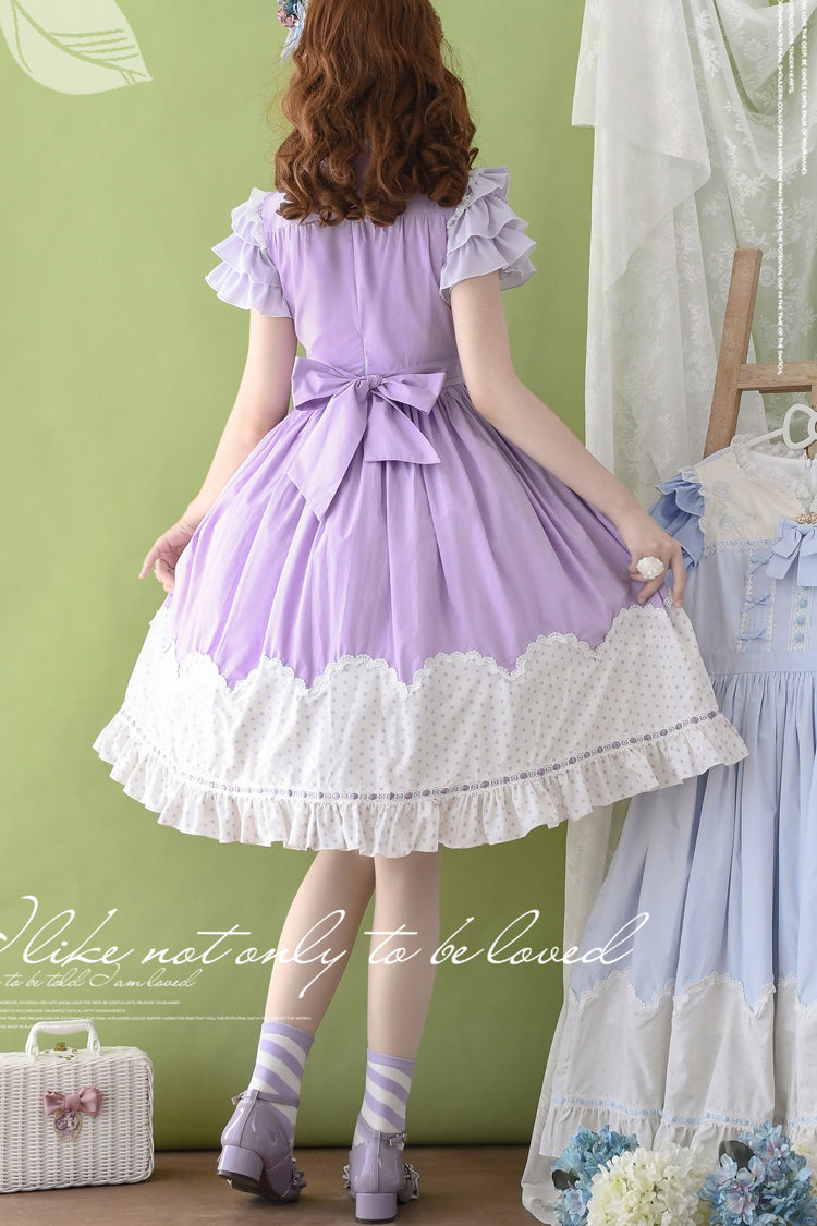 Summer Wind Short Sleeves Polka Dot Print Ruffle Embroidery Sweet Lolita Dress 3 Colors