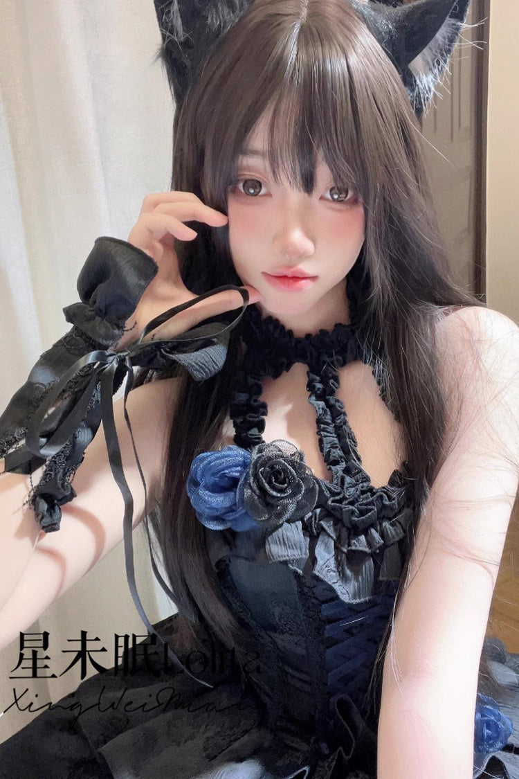 Sunset Venus Halterneck Sleeveless Multi-Layered Ruffle Bowknot Lace Fishbone Sweet Lolita Dress 2 Colors