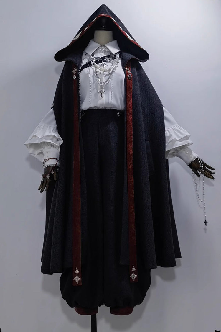 Black Sacred Vow Print Hooded Vintage Elegant Prince Handsome Ouji Lolita Cloak