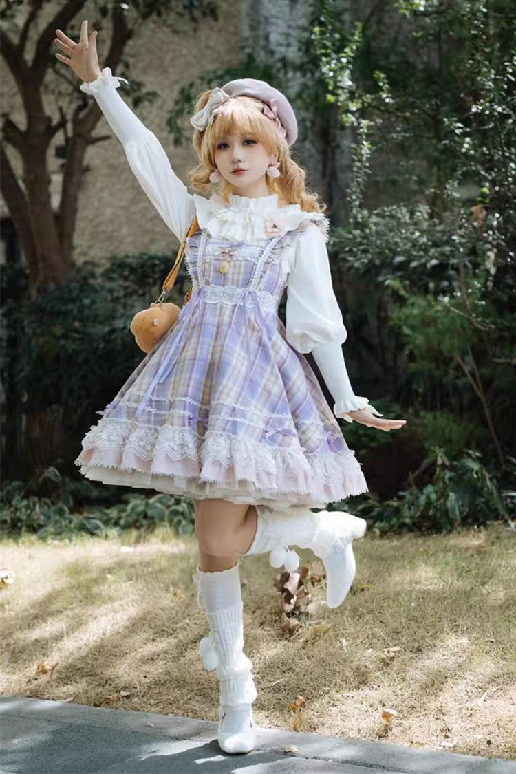 Pink/Purple Endless Summer High Waisted Printed Ruffled Bow Lace Sweet Princess Lolita Jsk Dress 2 Versions