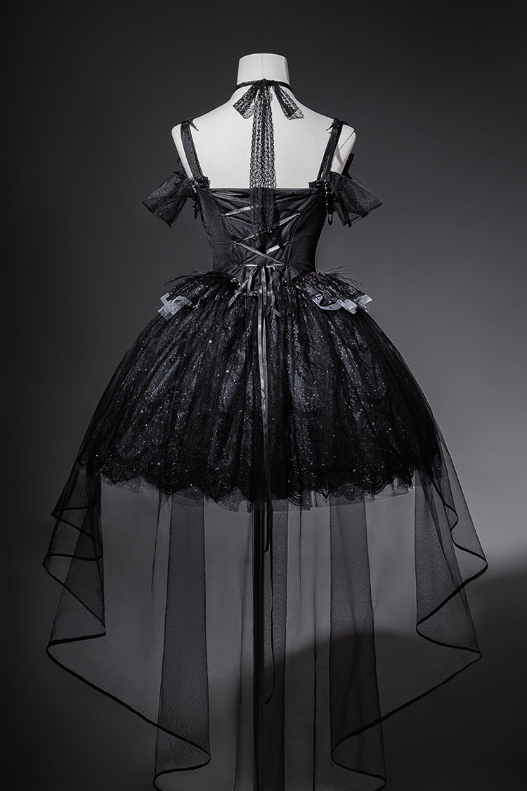 Black Star Swan Dream Ruffle Embroidery Bowknot Lace Gothic Lolita Jsk Dress