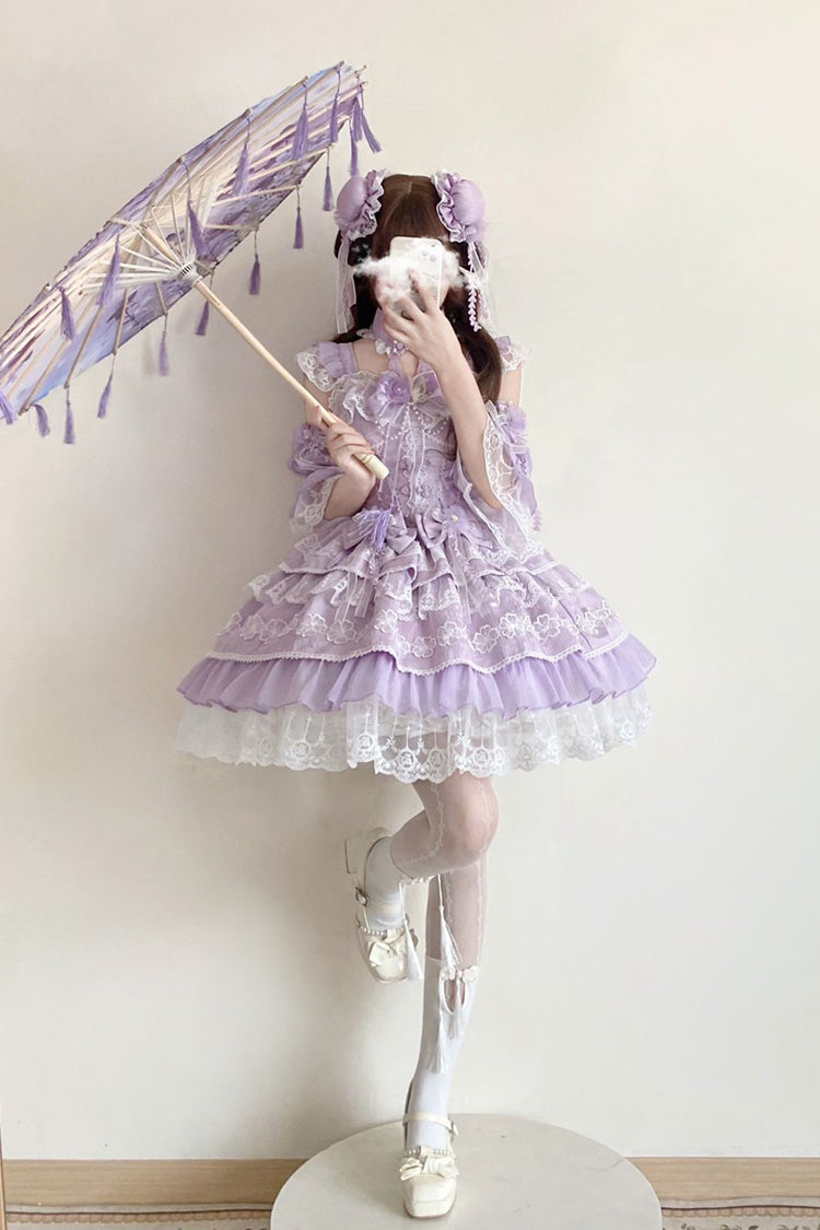 Purple Rain of Peaches Sleeveless Multi-Layered Bowknot Lace Sweet Chinese Style Lolita Jsk Dress