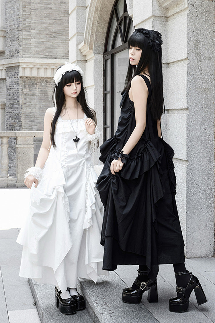 White Dream Sleeveless Ruffle Gothic Lolita Strap Dress