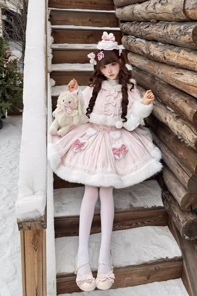 Sweet Dream Bunny Furry Bowknot Sweet Lolita Dress 2 Colors and 2 Versions