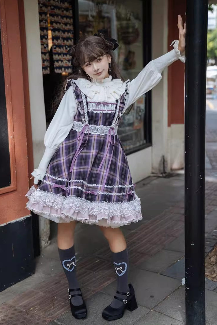Black/Purple Endless Summer High Waisted Printed Ruffled Bow Lace Sweet Princess Lolita Jsk Dress 2 Versions