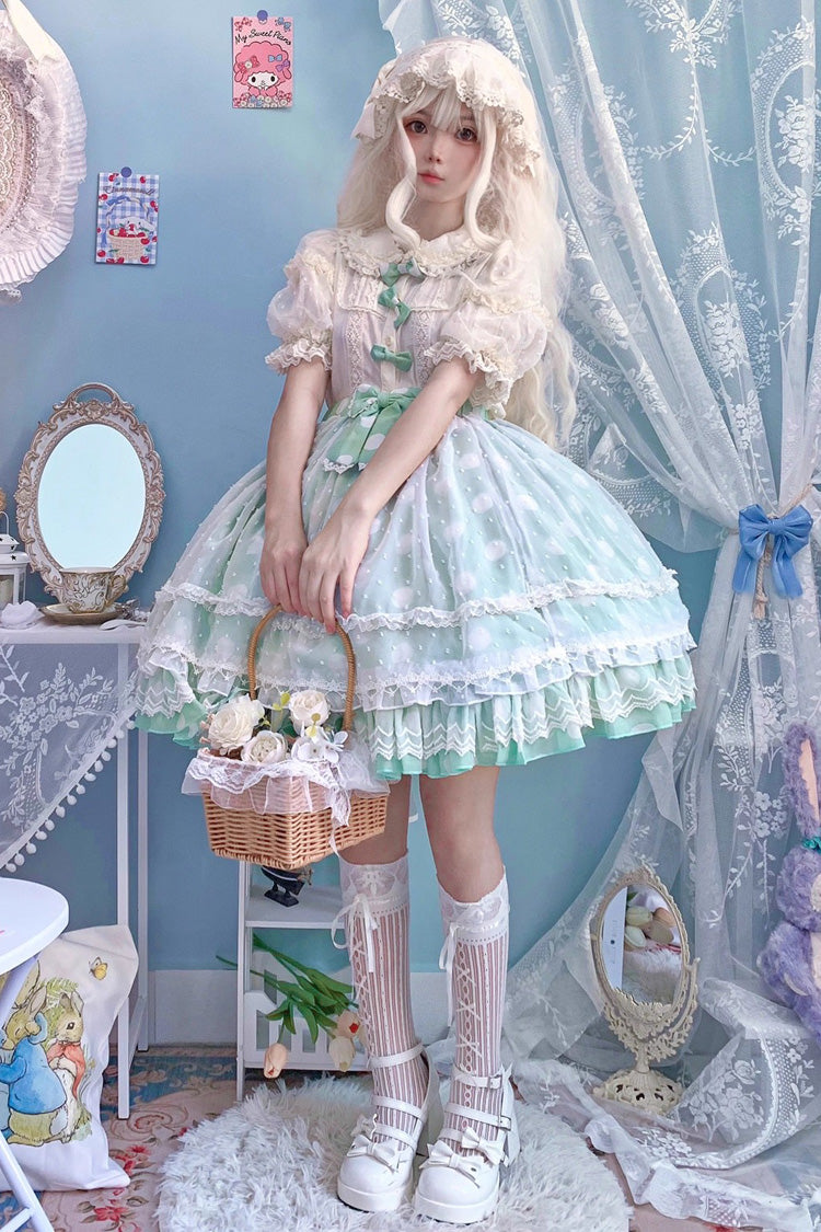 Wave Candy Triple-Layered Print Ruffle Bowknot Sweet Lolita Skirt 3 Colors