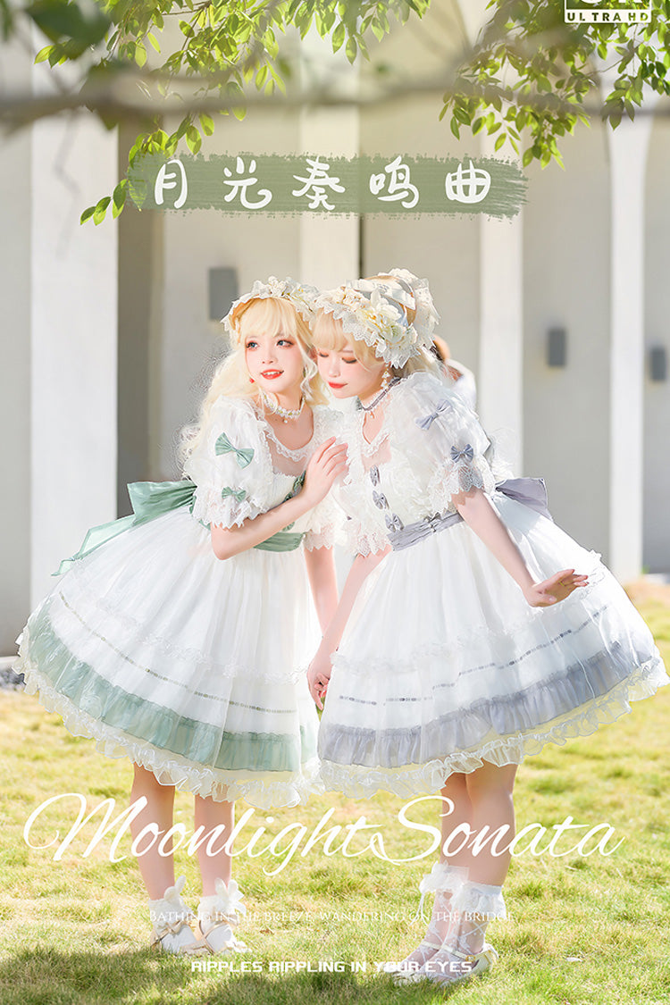 Moonlight Sonata Short Sleeves Ruffle Bowknot Lace Sweet Lolita Dress 4 Colors