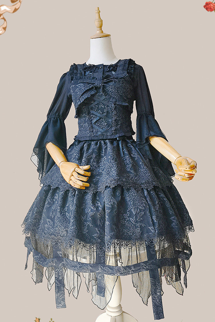 Black Apprentice Witch Double-Layered Ruffle Lace Gothic Lolita Skirt