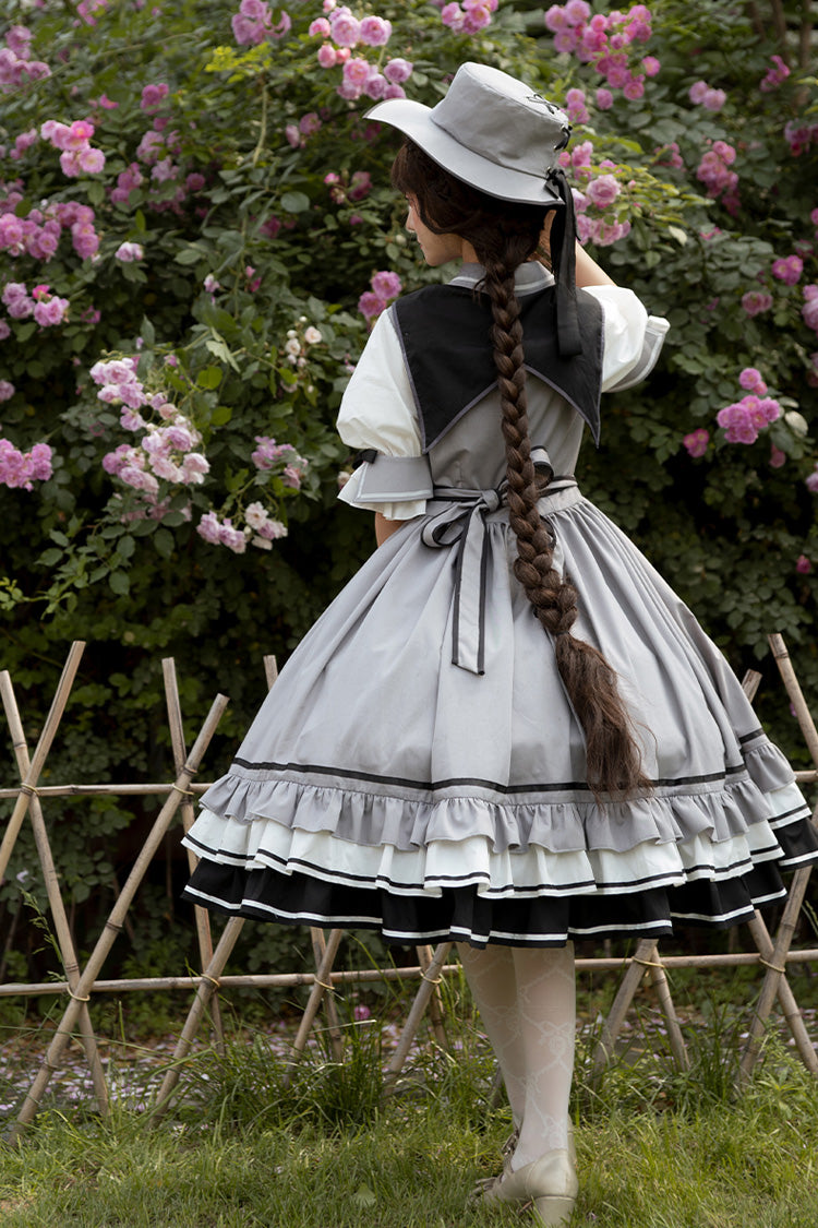 Gray Steel Rose Ruffle Bowknot Vintage Elegant Princess Lolita Dress