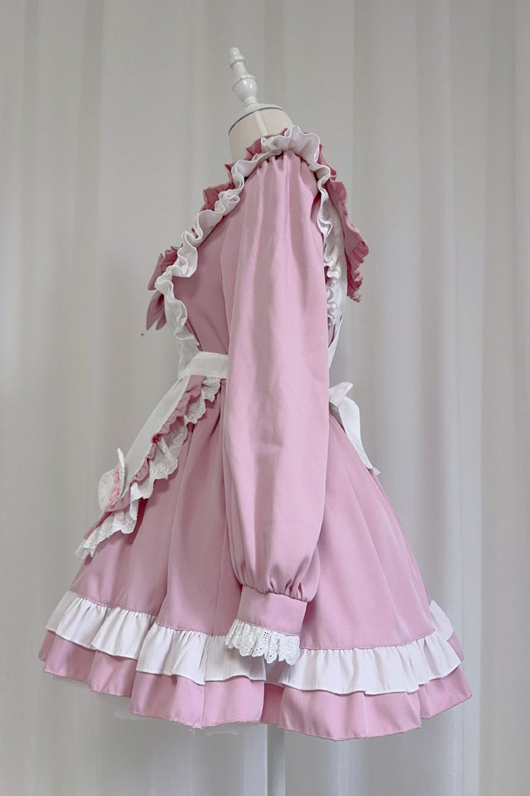 Pink Maid Long Sleeves Ruffle Bowknot Sweet College Style Lolita Dress 2 Colors