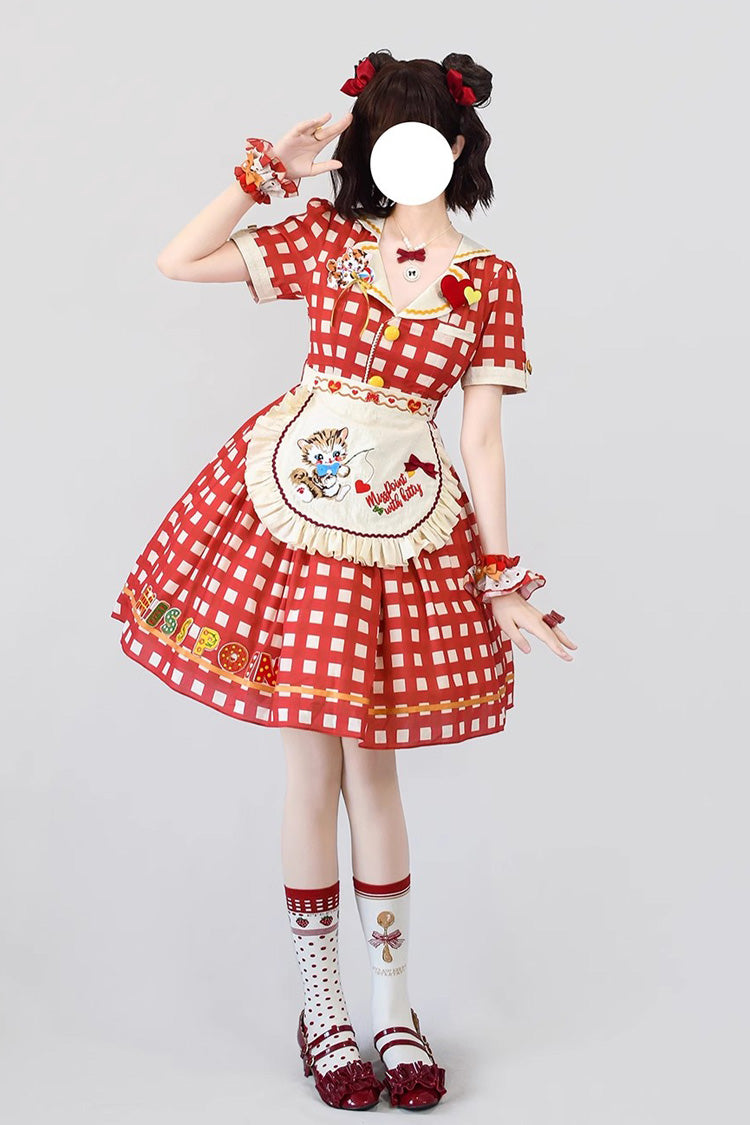 Sweetheart Cat Short Sleeves Print Embroidery Sweet Lolita Dress 3 Colors