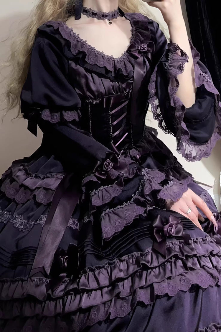 Purple Layered Blackcurrant Short Sleeves Ruffle Bowknot Lace Sweet Lolita Dress