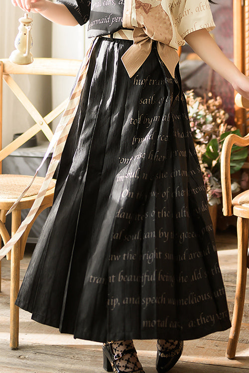 Black High Waisted Orange Cat Print Ouji Lolita Long Skirt