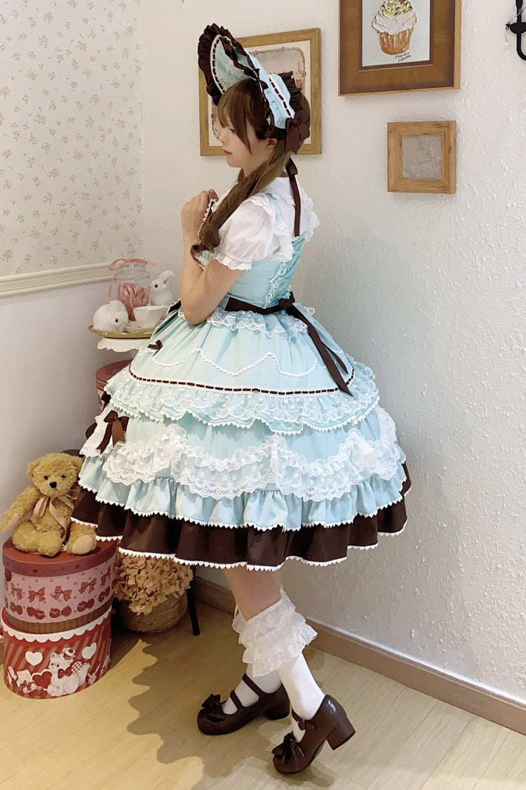 Mint Chocolate Fondant Cake Sleeveless Multi-Layered Ruffle Bowknot Lace Sweet Lolita Jsk Dress