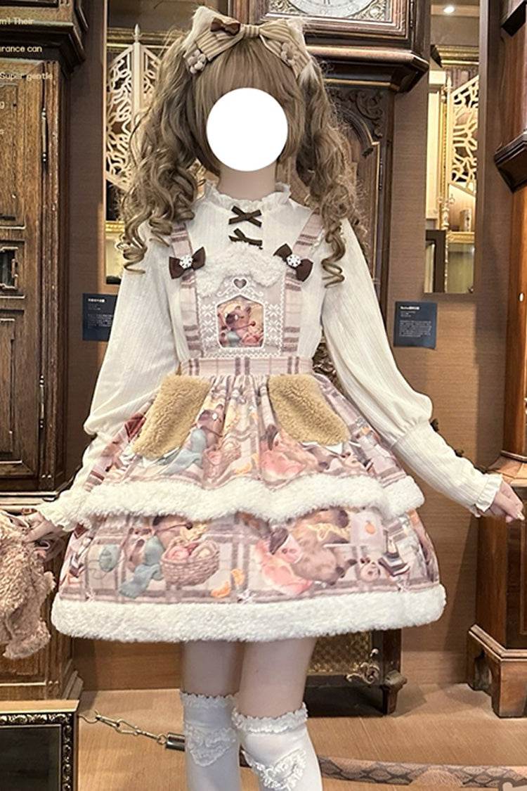 Pink/Purple Capybara Double-Layered Print Fluffy Fall Winter Sweet Lolita Jsk Dress