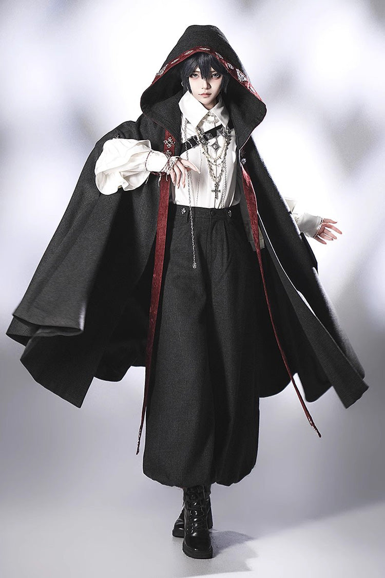 Black Sacred Vow Print Hooded Vintage Elegant Prince Handsome Ouji Lolita Cloak