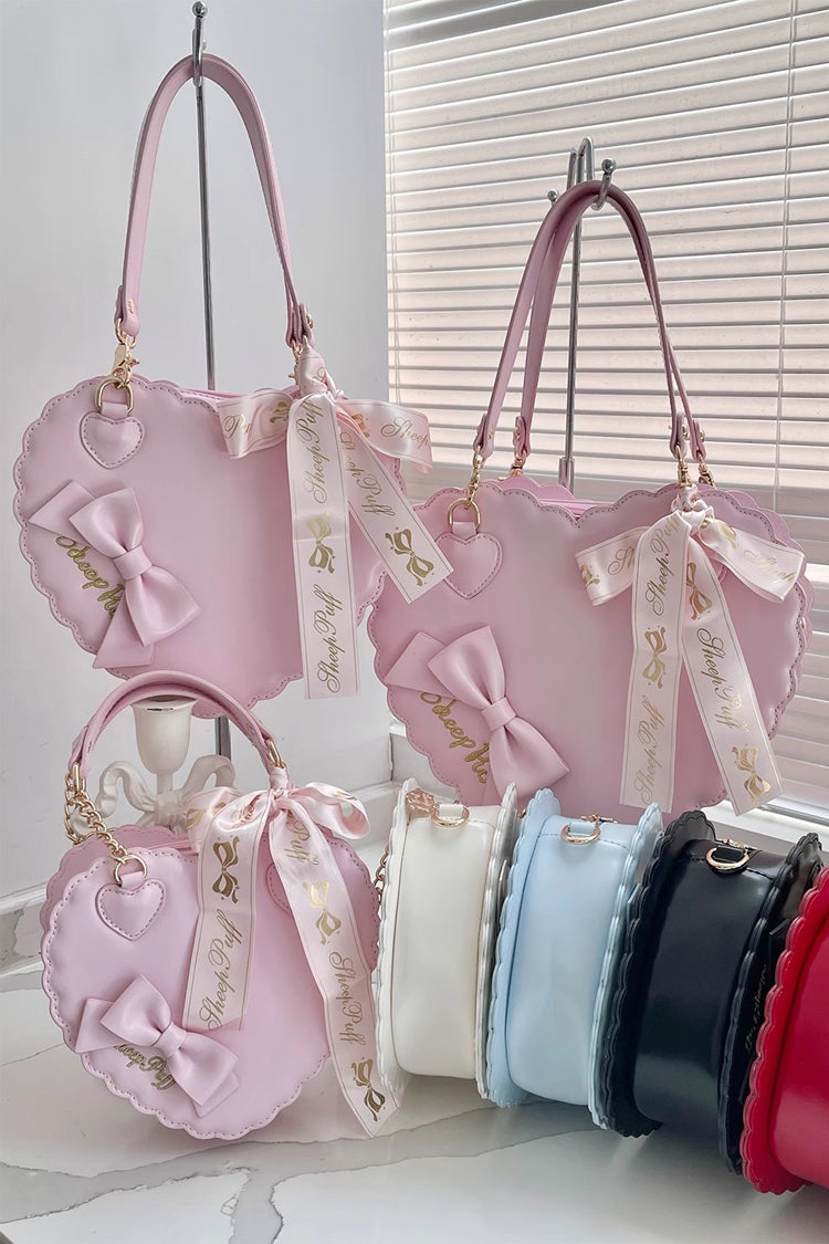 Sweet Heart Embroidery Bowknot Zipper Lolita Handbag 5 Colors