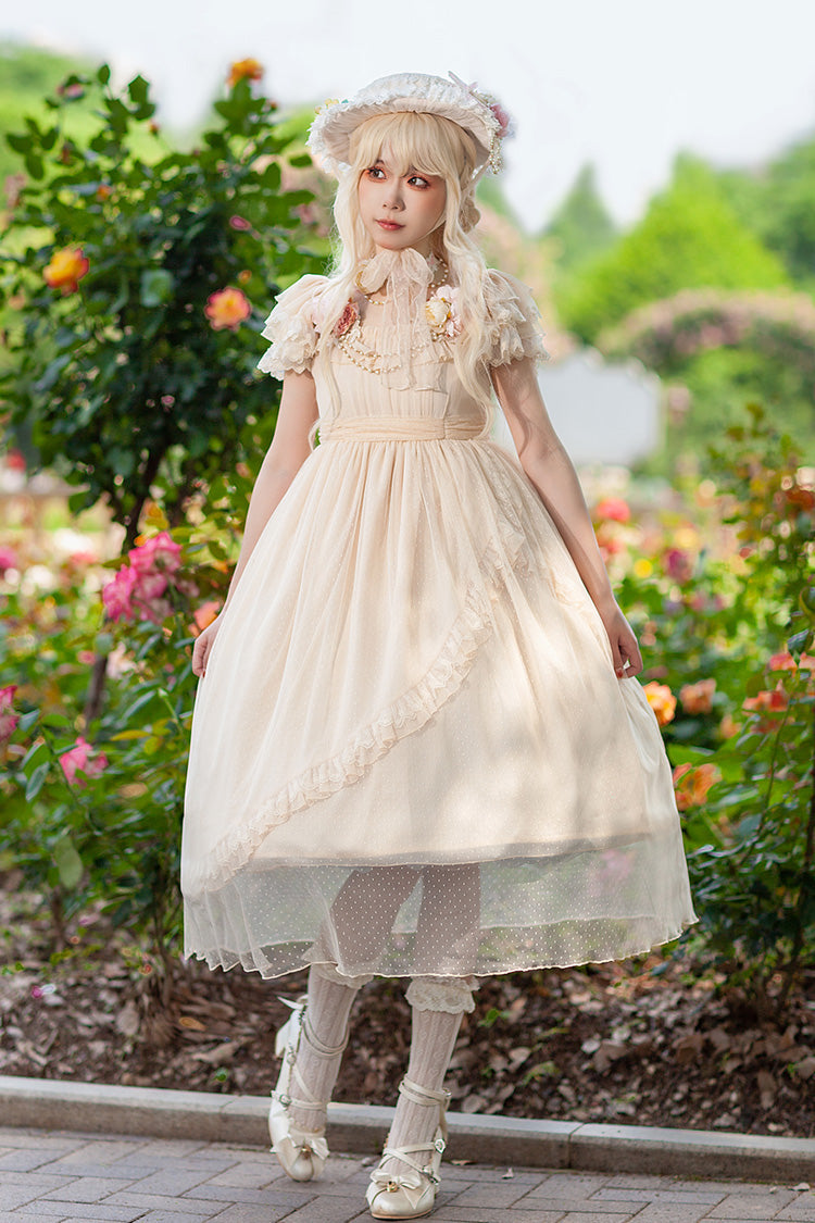 Apricot Moon goddess *Mediana* Polka Dot Print Ruffle Bowknot Asymmetric Sweet Elegant Lolita Dress