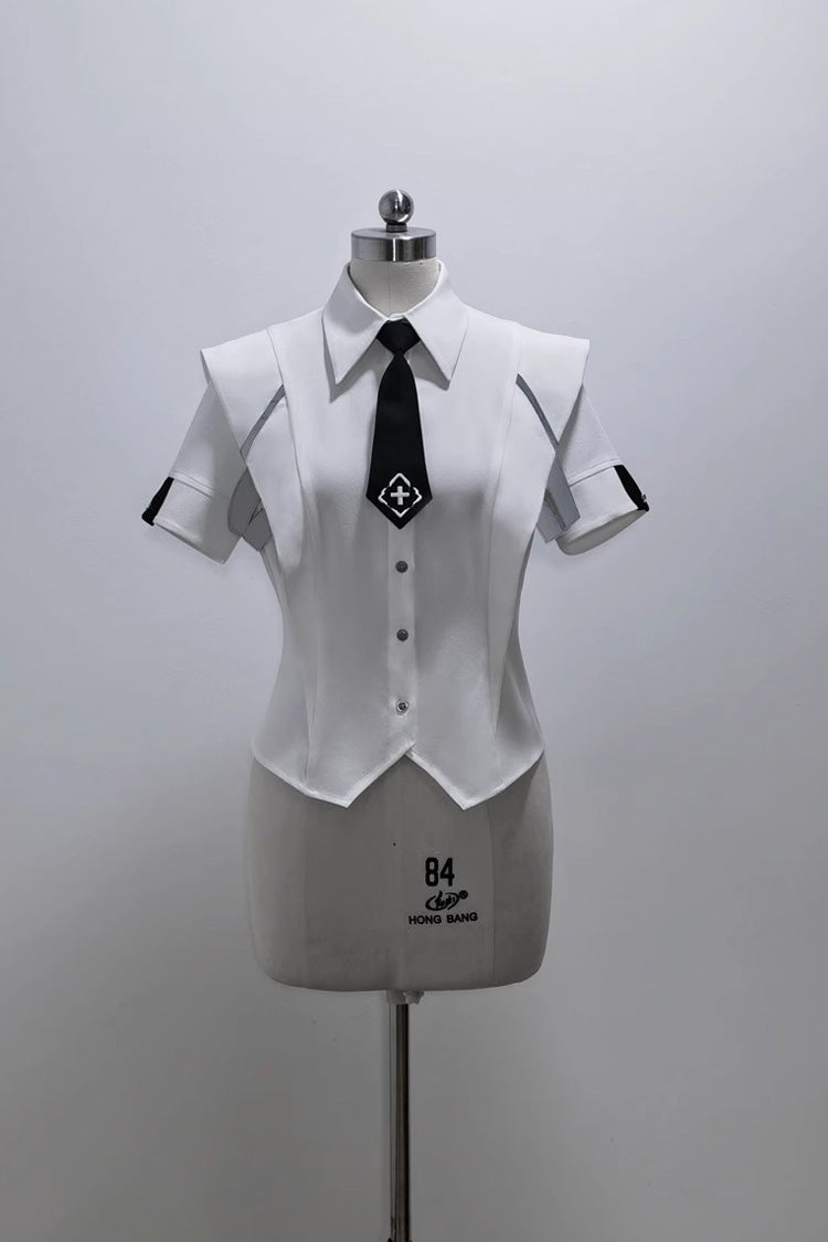 White Handsome Short Sleeves Ouji Lolita Fashion Blouse