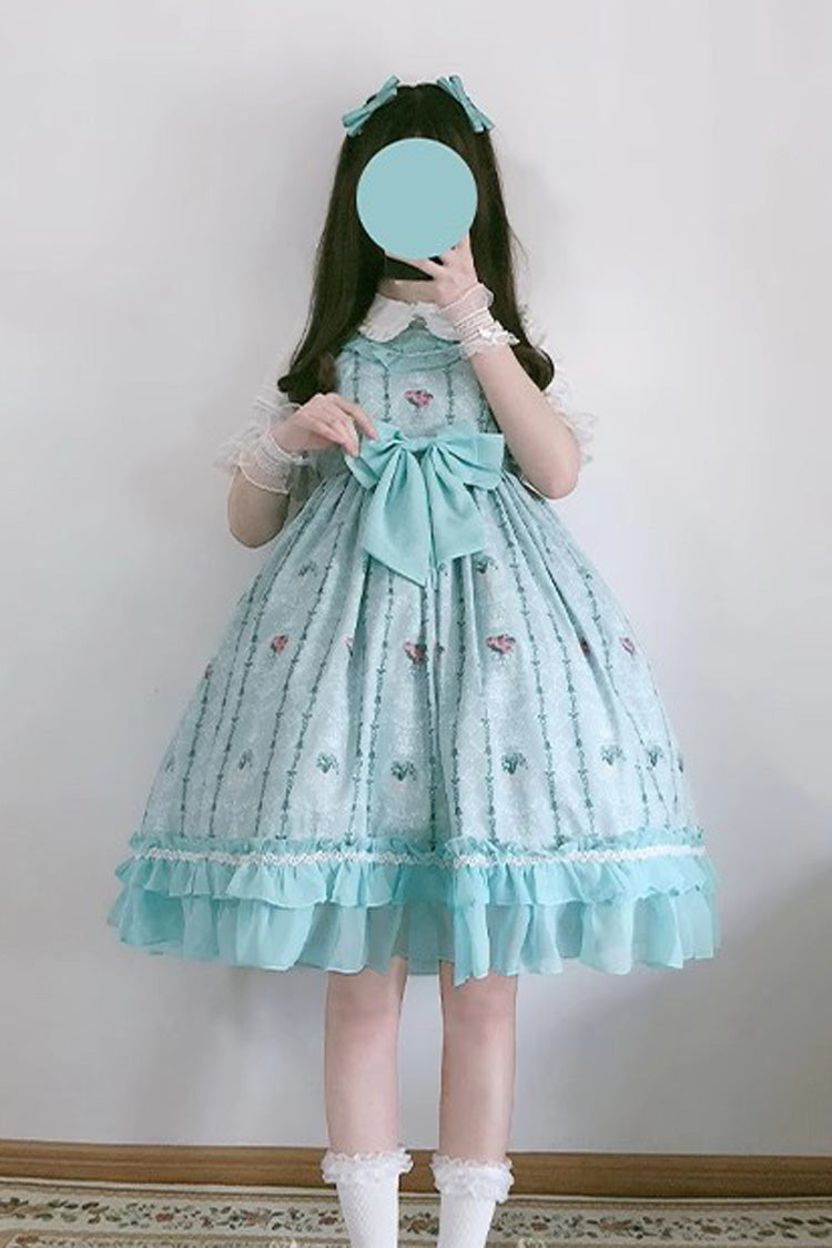 Flower Wall Print Ruffle Bowknot Sweet Lolita Dress 2 Colors